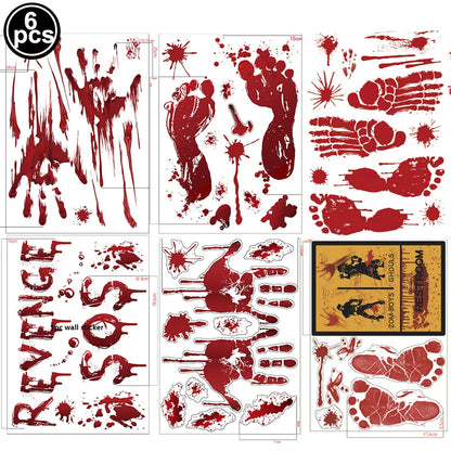 Bloody Handprint & Skull Window Stickers – Halloween Decor
