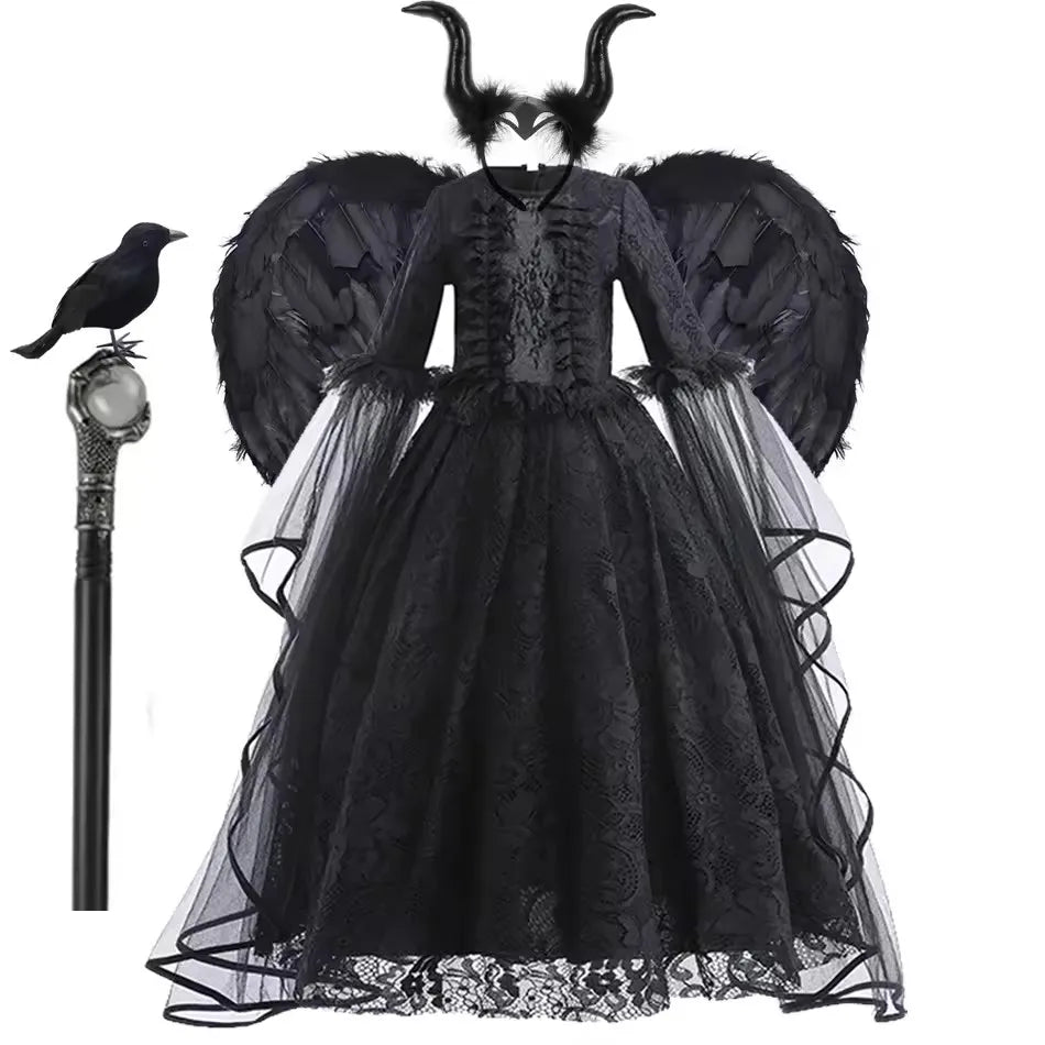 Evil Witch Costume for Girls – Black Tulle Fantasy Dress
