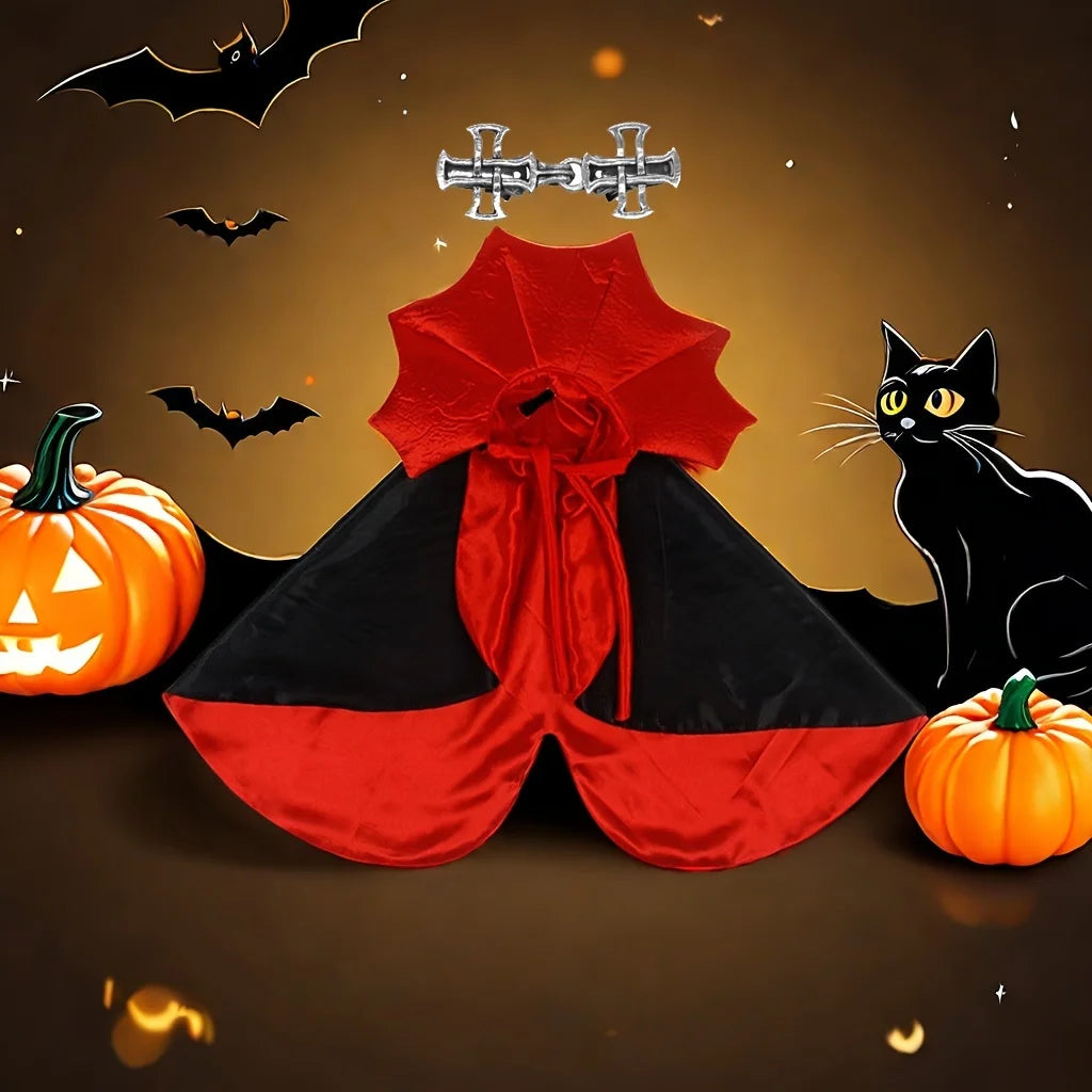Vampire Cape & Collar Set for Cats – 2-Piece Halloween Pet Costume