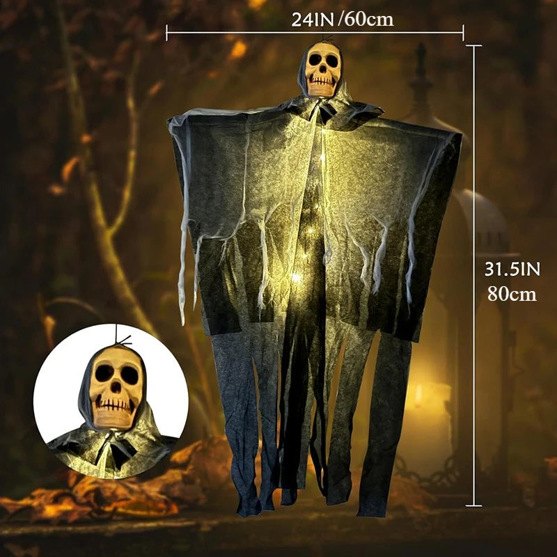 Glowing Skull Skeleton Hanging Ghost Decoration – Outdoor Halloween Prop