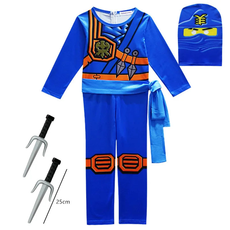Ninja Warrior Kids Costume with Weapon Props - Boys Halloween Jumpsuit