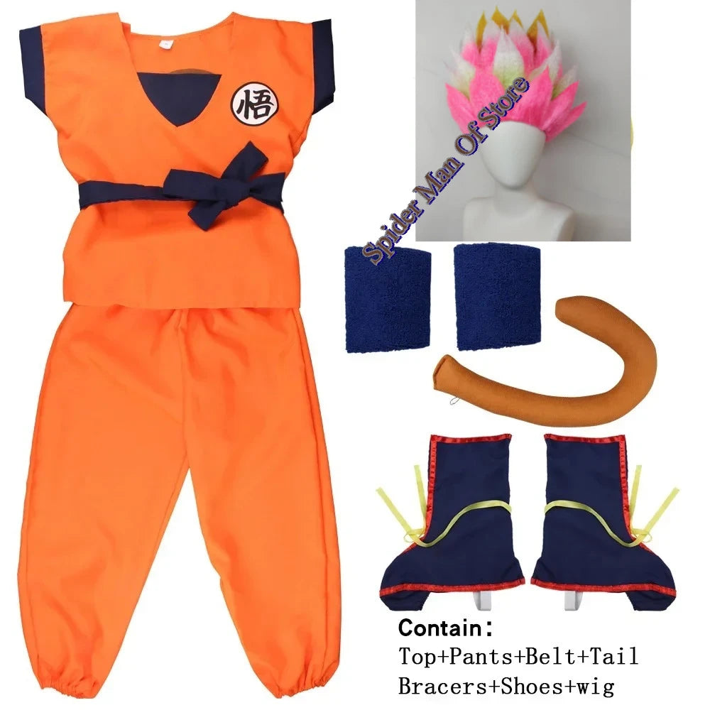 Saiyan Warrior Anime Cosplay Costume - Kids & Adult Halloween Costume with Tail & Wig