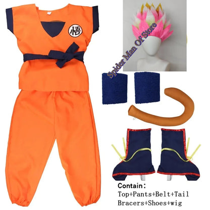 Saiyan Warrior Anime Cosplay Costume - Kids & Adult Halloween Costume with Tail & Wig