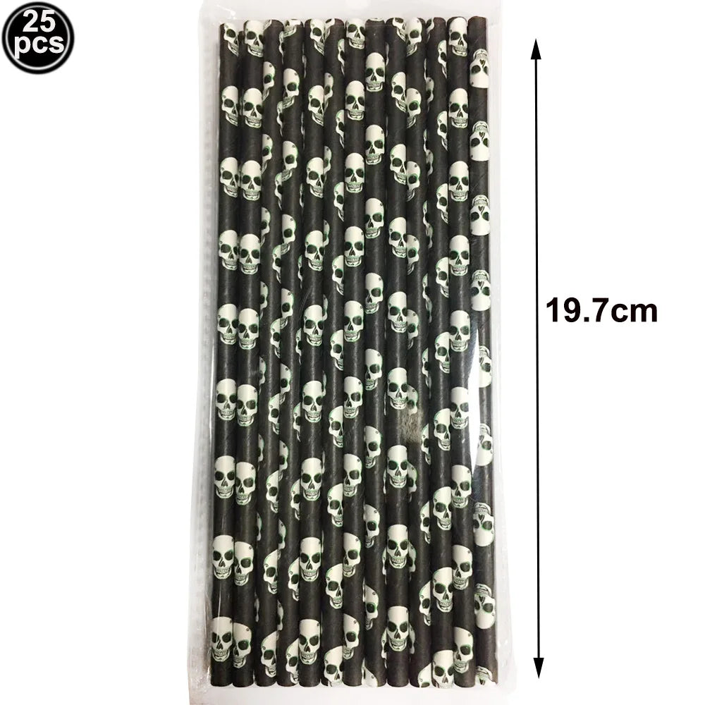 Halloween Paper Straws — Spider, Skull, Pumpkin & Bat Party Supplies