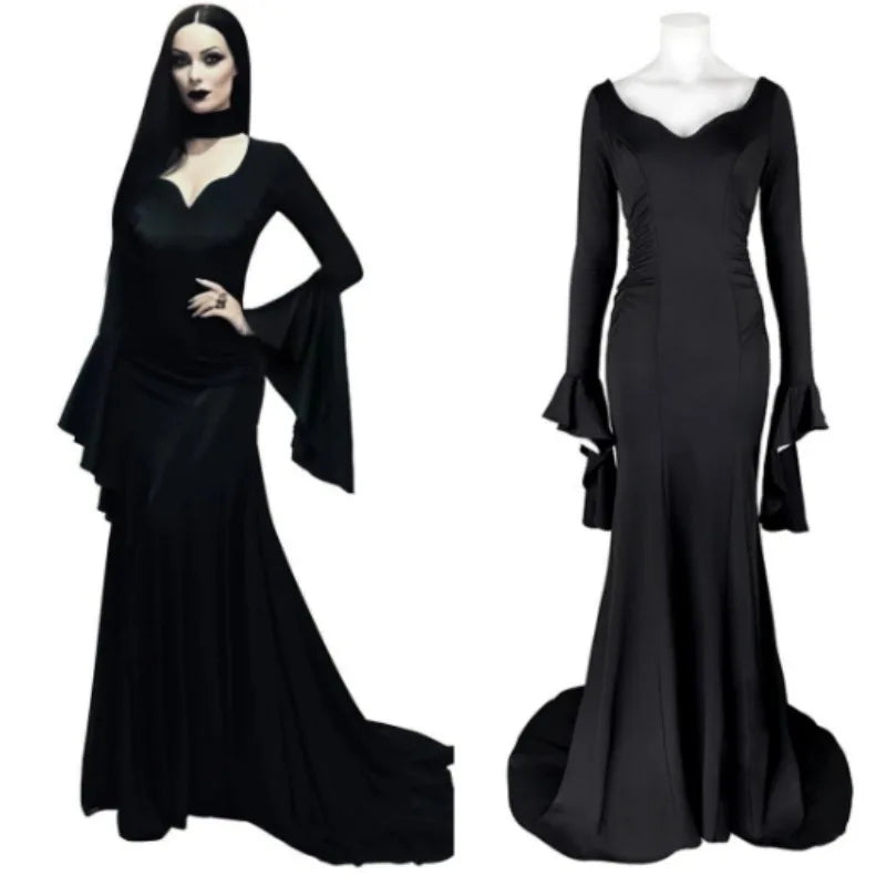 Gothic Vampire Witch Costume for Women – Black Halloween Dress