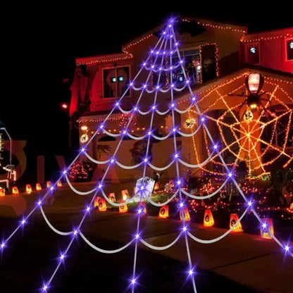 LED Spider Web Light, 8 Modes – Waterproof Outdoor Halloween Decor