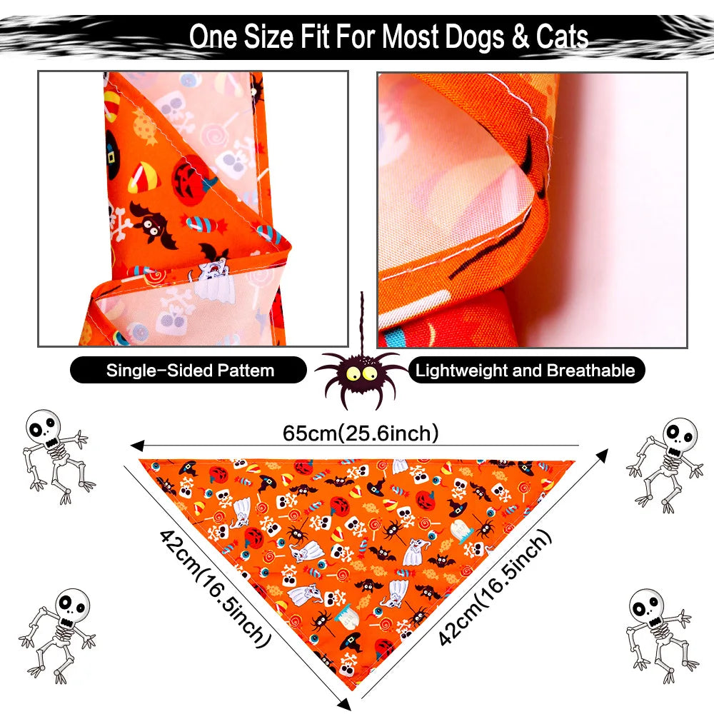 Halloween Dog Bandana – Pumpkin, Skull & Ghost Print for Dogs & Cats