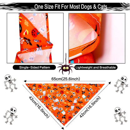 Halloween Dog Bandana – Pumpkin, Skull & Ghost Print for Dogs & Cats