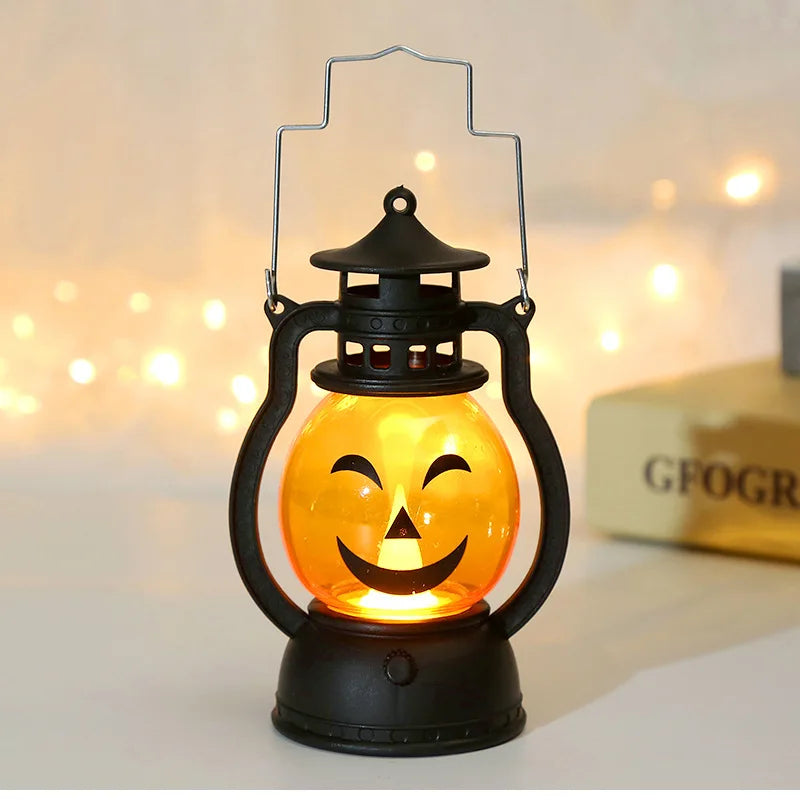 LED Hanging Pumpkin & Ghost Lantern – Retro Halloween Decor
