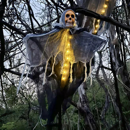 Glowing Skull Skeleton Hanging Ghost Decoration – Outdoor Halloween Prop