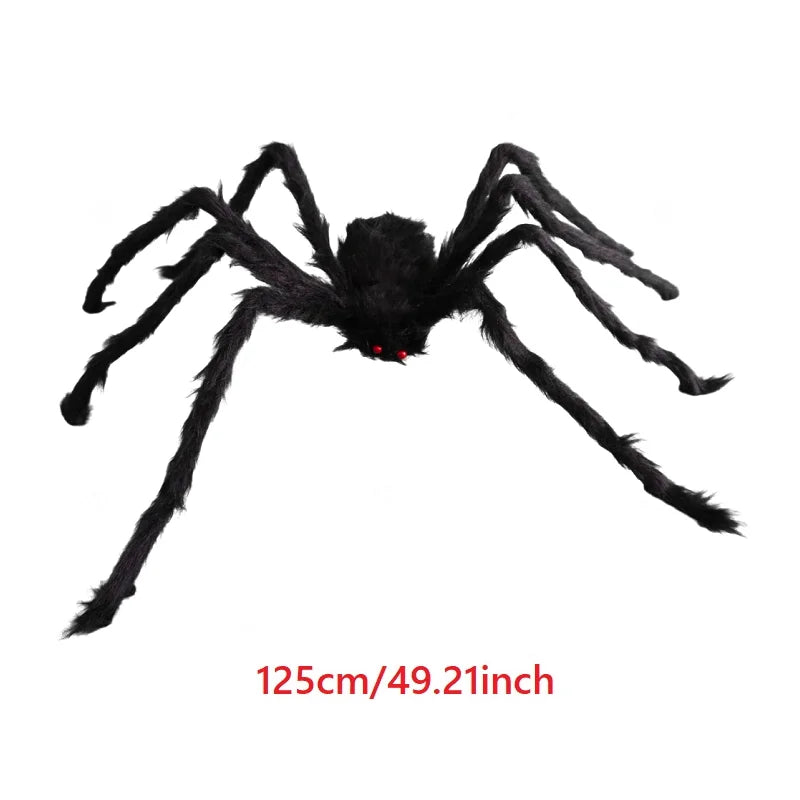 Giant Black Plush Spider Halloween Decoration - Indoor Outdoor Haunted House Prop