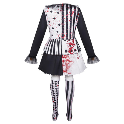 Horror Clown Costume for Women – Blood Splatter Circus Dress