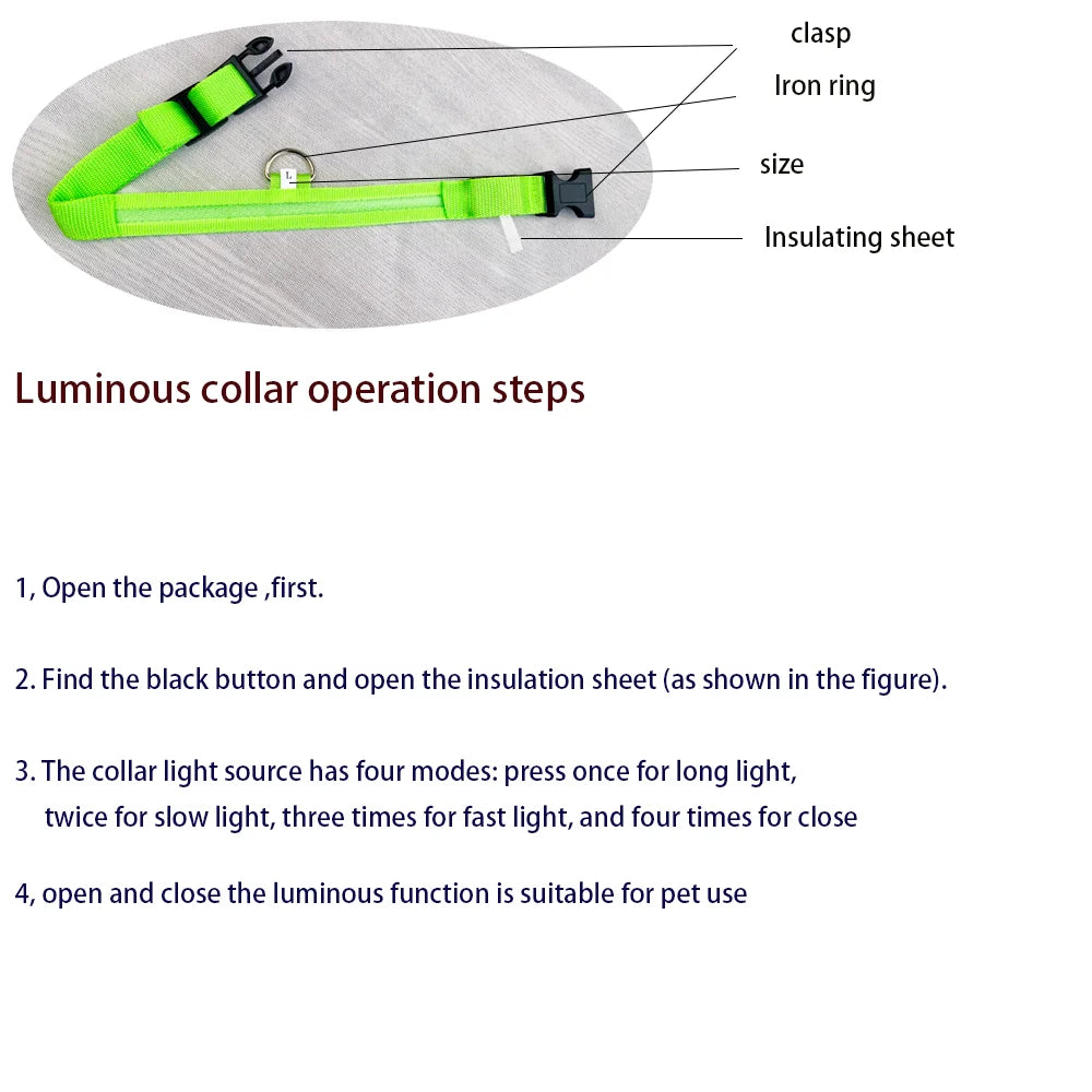 LED Dog Collar – Glow in the Dark Flashing Nylon Safety Collar