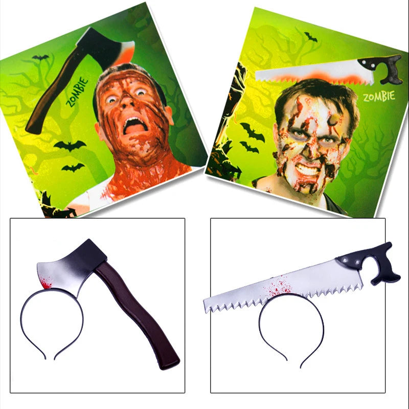 Halloween Bloody Prank Headband — 3D Fake Weapon Hair Accessory