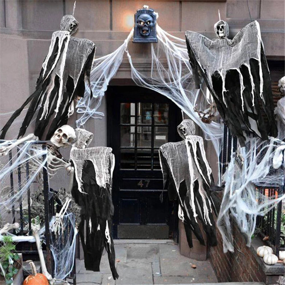 Hanging Skull Ghost Decoration – Outdoor Halloween Prop