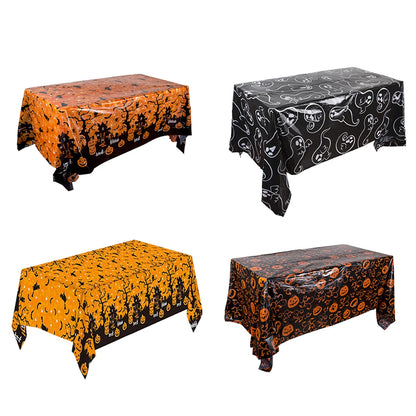 Halloween Plastic Tablecloth – Pumpkin, Spider Web & Bat Design