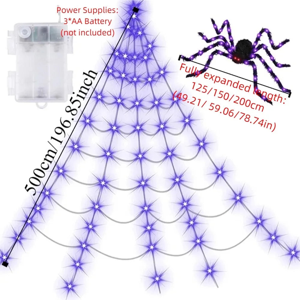 LED Spider Web Light, 8 Modes – Waterproof Outdoor Halloween Decor