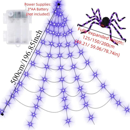 LED Spider Web Light, 8 Modes – Waterproof Outdoor Halloween Decor