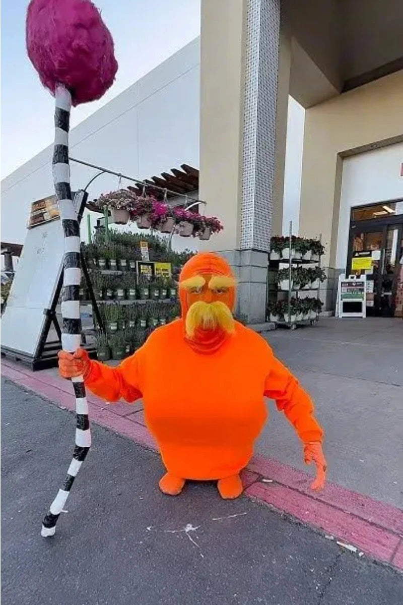 Orange Bodysuit Costume with Moustache & Eyebrows - Kids & Adult Halloween Jumpsuit
