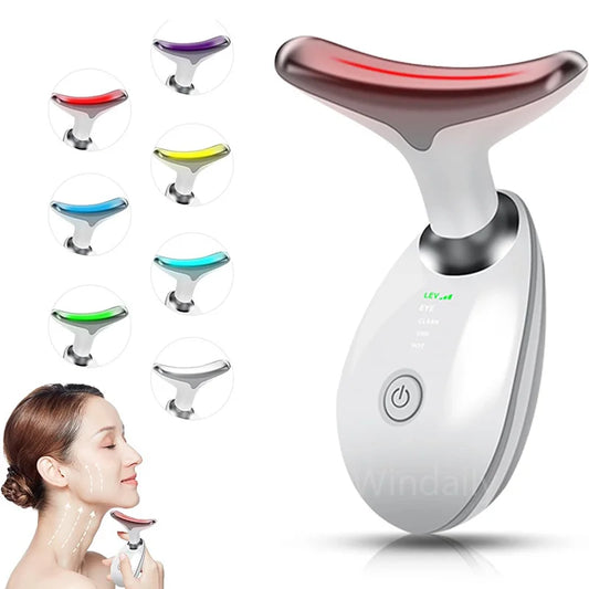 7-Color LED Face & Neck Massager – EMS Skin Tightening Device
