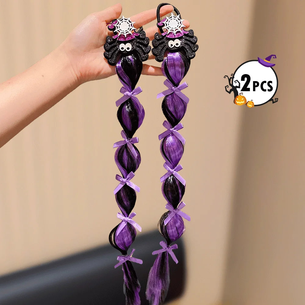 Halloween Hair Ties & Wig Caps Set — Pumpkin & Spider Hair Accessories