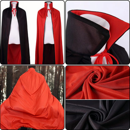 Reversible Black & Red Halloween Cape – Unisex Adult Costume, 90–150cm