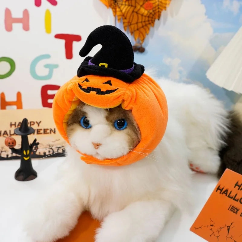 Pumpkin Plush Pet Hat – Halloween Costume for Cats & Small Dogs