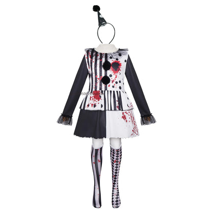 Horror Clown Costume for Women – Blood Splatter Circus Dress