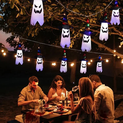 Glowing White Ghost LED Hanging Halloween Decoration with Fairy Lights