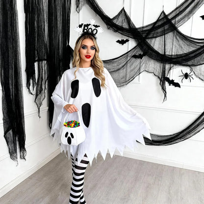 Women's Ghost Costume Set – Poncho, Headband & Tights