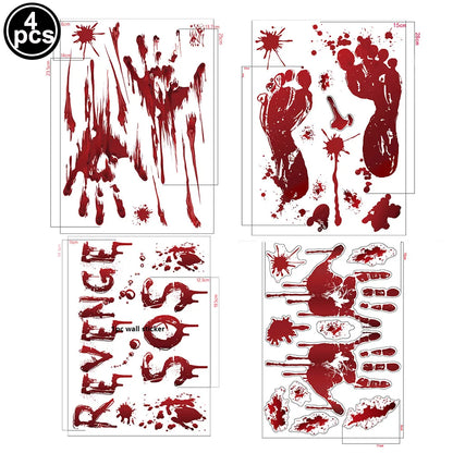 Bloody Handprint & Skull Window Stickers – Halloween Decor