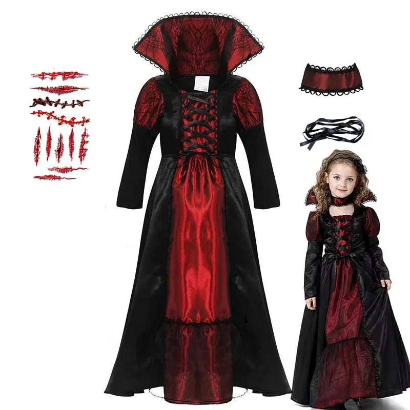 Girls Witch & Vampire Fancy Dress Costume with Accessories