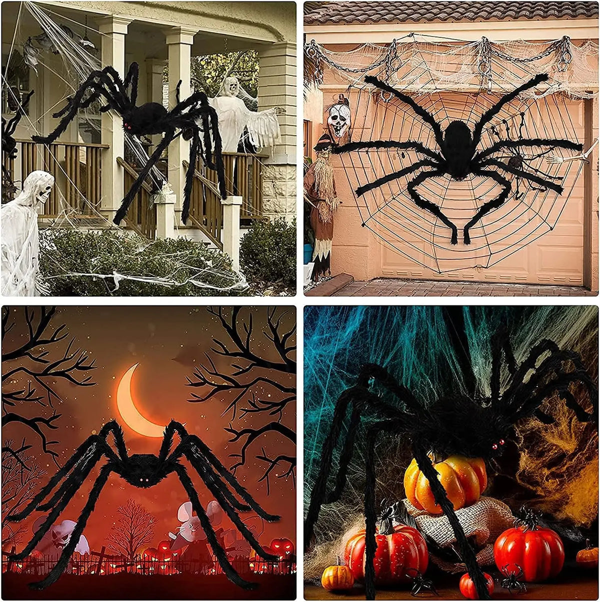 Giant Black Plush Spider Halloween Decoration - Indoor Outdoor Haunted House Prop
