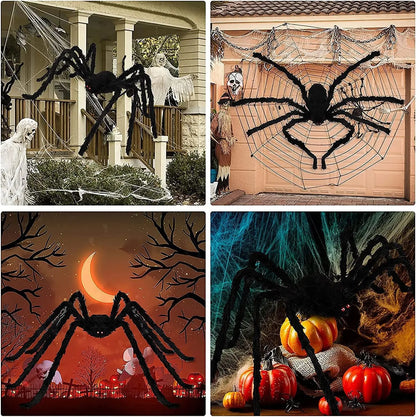 Giant Black Plush Spider Halloween Decoration - Indoor Outdoor Haunted House Prop