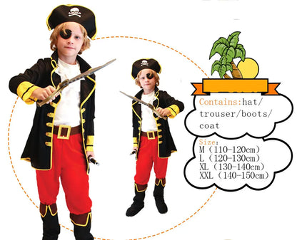 Kids Pirate Costume for Boys - Halloween Caribbean Captain Costume Set
