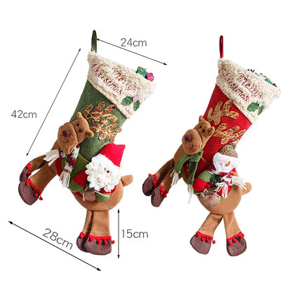 Christmas Stockings Socks Santa Snowman Hanging Gift Bags