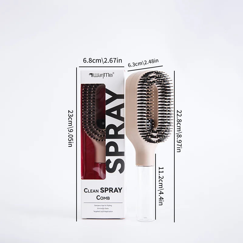 Hairbrush and packaging with dimensions on a white background