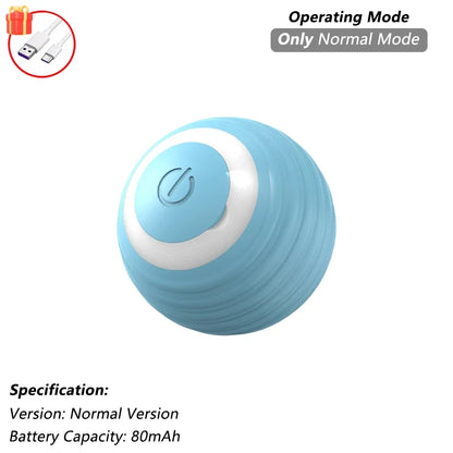 Blue spherical device with white accents on a white background, featuring text about operating mode and specifications.
