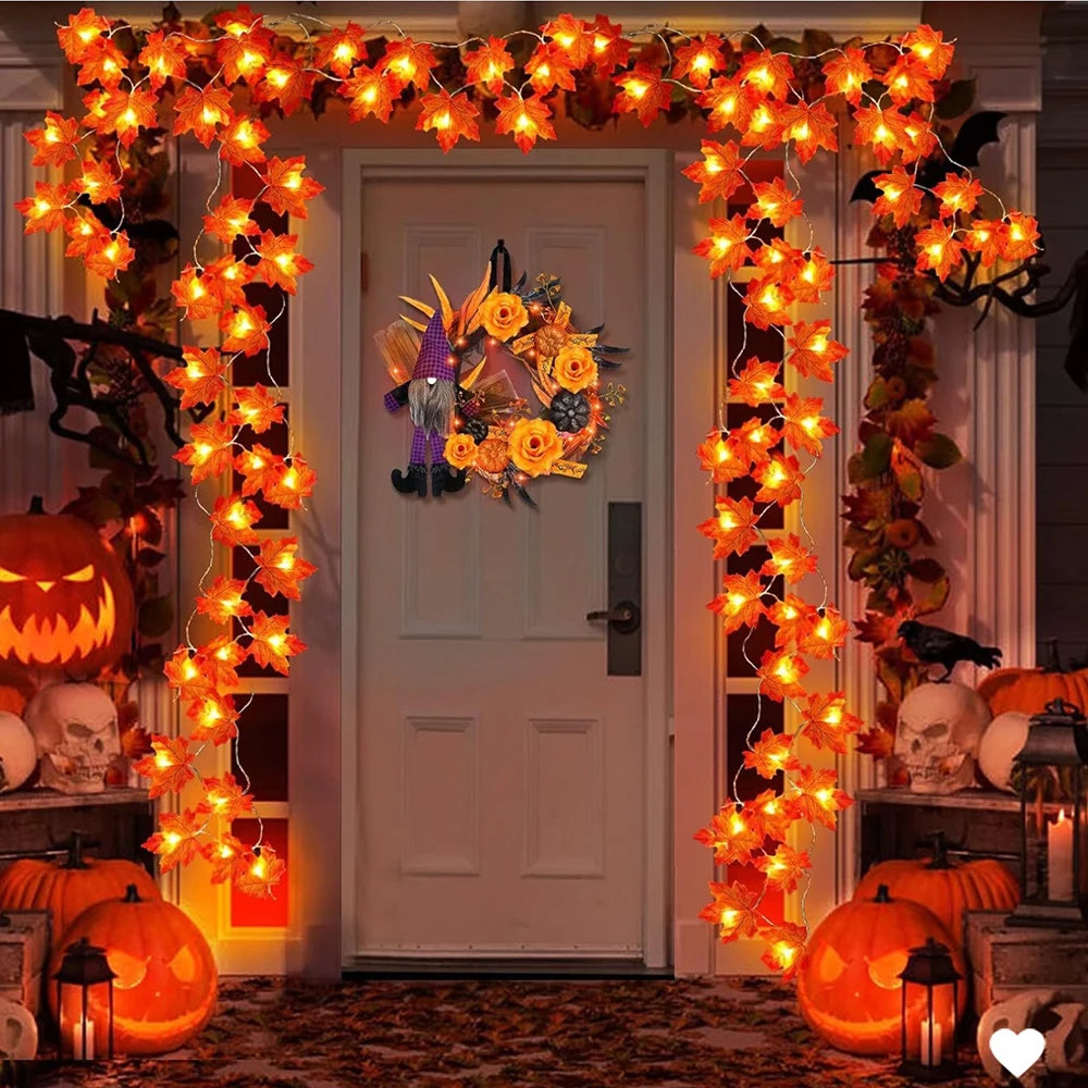 Maple Leaf LED String Lights – Fall Halloween Garland, 2M/3M/6M