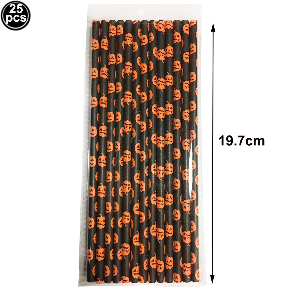 Halloween Paper Straws — Spider, Skull, Pumpkin & Bat Party Supplies