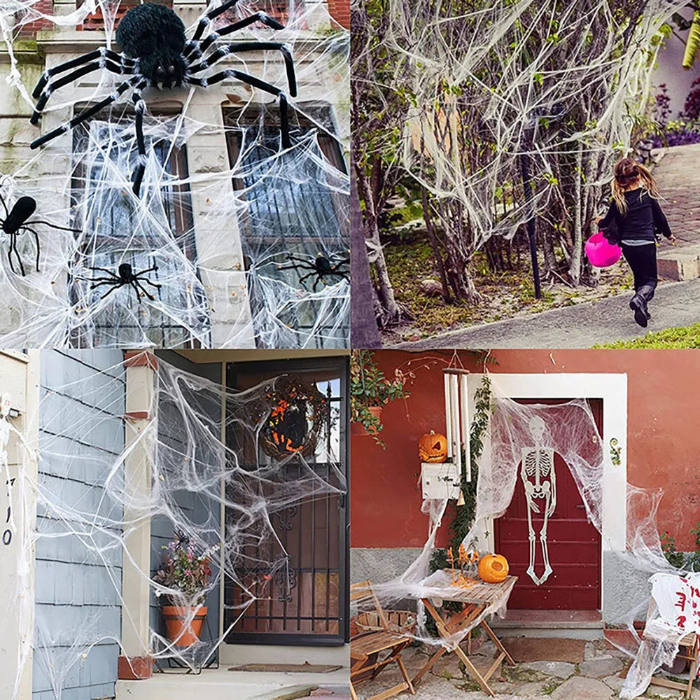 Stretchy Cobweb with Spiders – Haunted House Halloween Decor