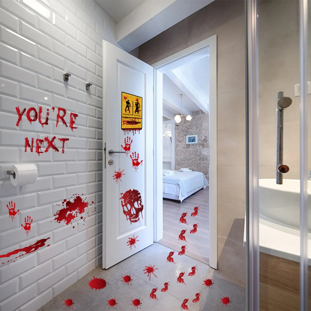 Bloody Handprint & Skull Window Stickers – Halloween Decor