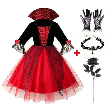 Gothic Vampire Bride Costume for Girls - Lace Tulle Dress with Accessories