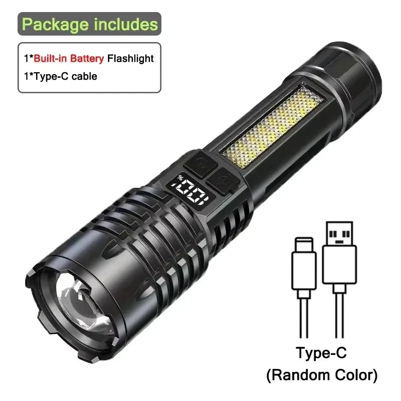30W High Power LED Flashlight with COB Side Light