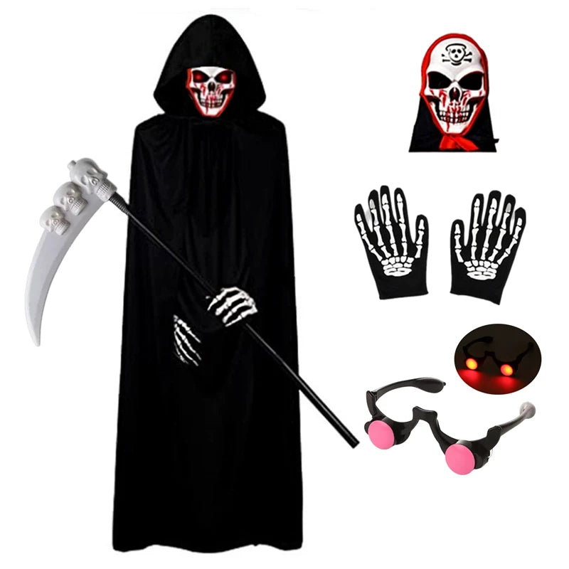 Grim Reaper Costume for Boys - Glowing Red Eyes with Gloves & Mask