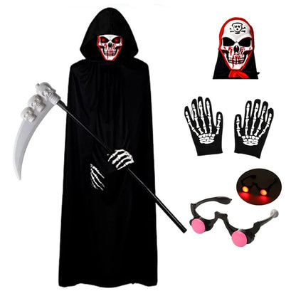 Grim Reaper Costume for Boys - Glowing Red Eyes with Gloves & Mask