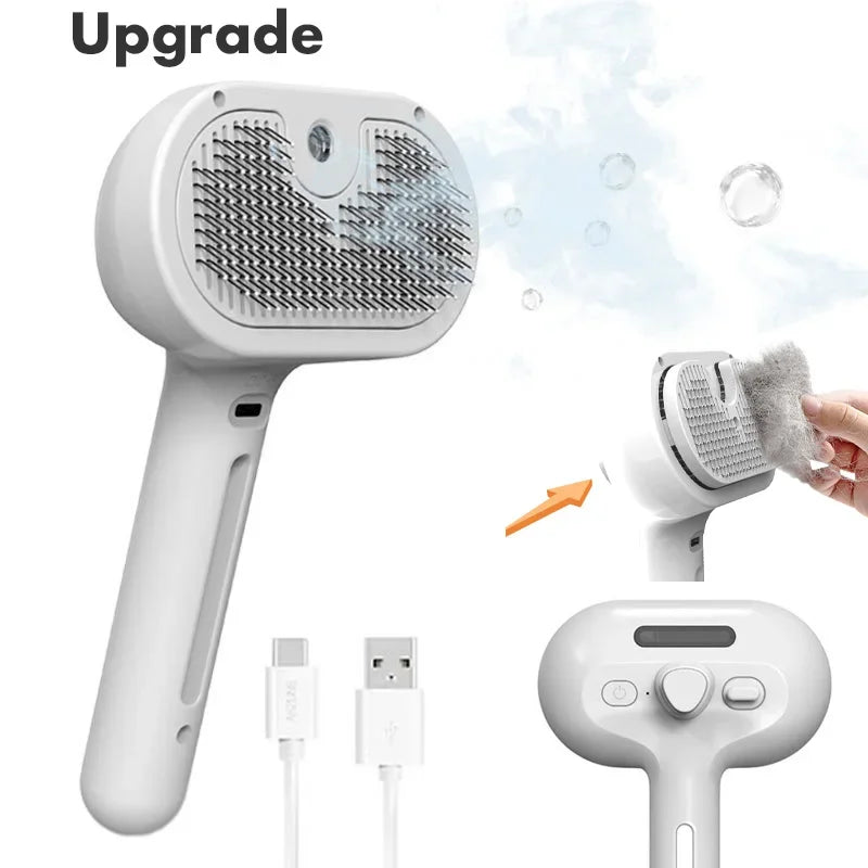 Pet Steam Grooming Brush – Spray Deshedding Comb for Dogs & Cats