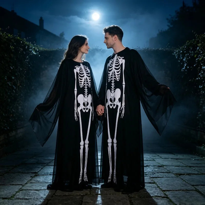 Glow-in-the-Dark Skeleton Costume - Full Body Zip-Up Halloween Outfit