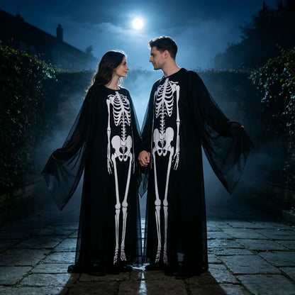 Glow-in-the-Dark Skeleton Costume - Full Body Zip-Up Halloween Outfit