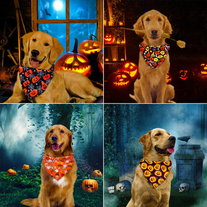 Halloween Dog Bandana – Pumpkin, Skull & Ghost Print for Dogs & Cats